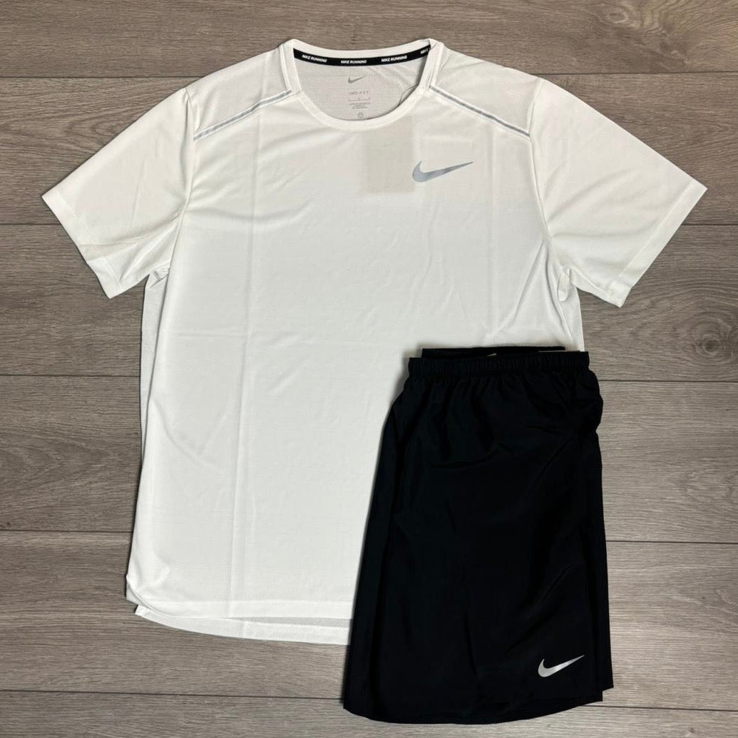 Nike Miler 1.0 T-Shirt White / Challenger Shorts Black Set