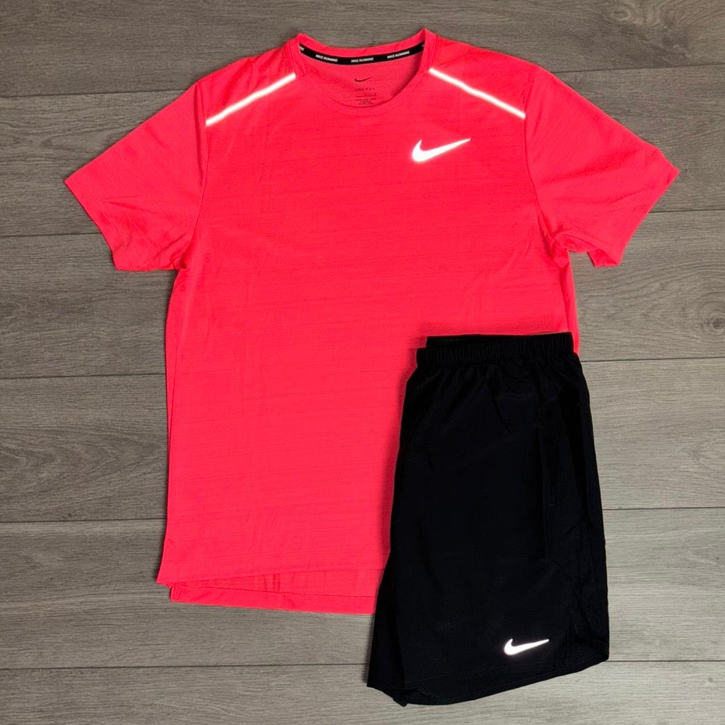 Nike Miler 1.0 T-Shirt Red / Challenger Shorts Black Set