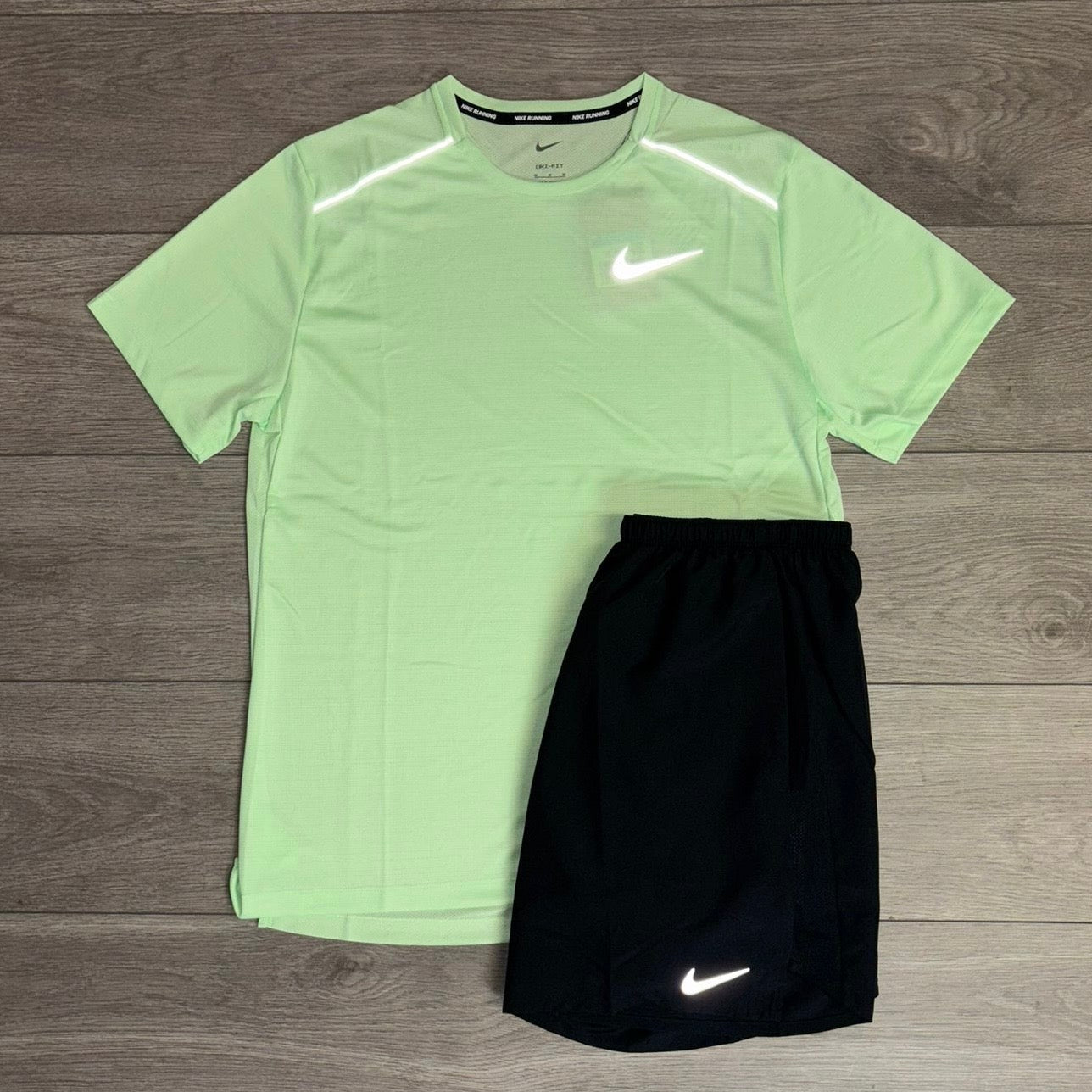 Nike Vapour Green Miler 1.0 T-Shirt / Challenger Black Short Set