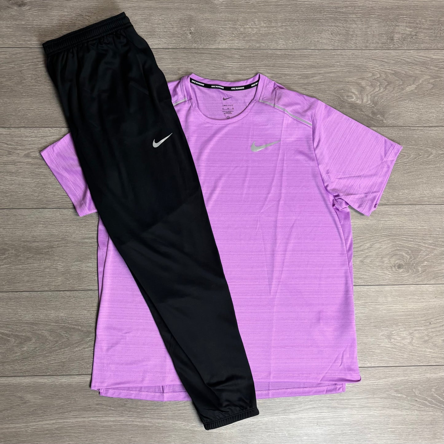 Nike Violet Miler 1.0 T-Shirt / Challenger Pants Black Set