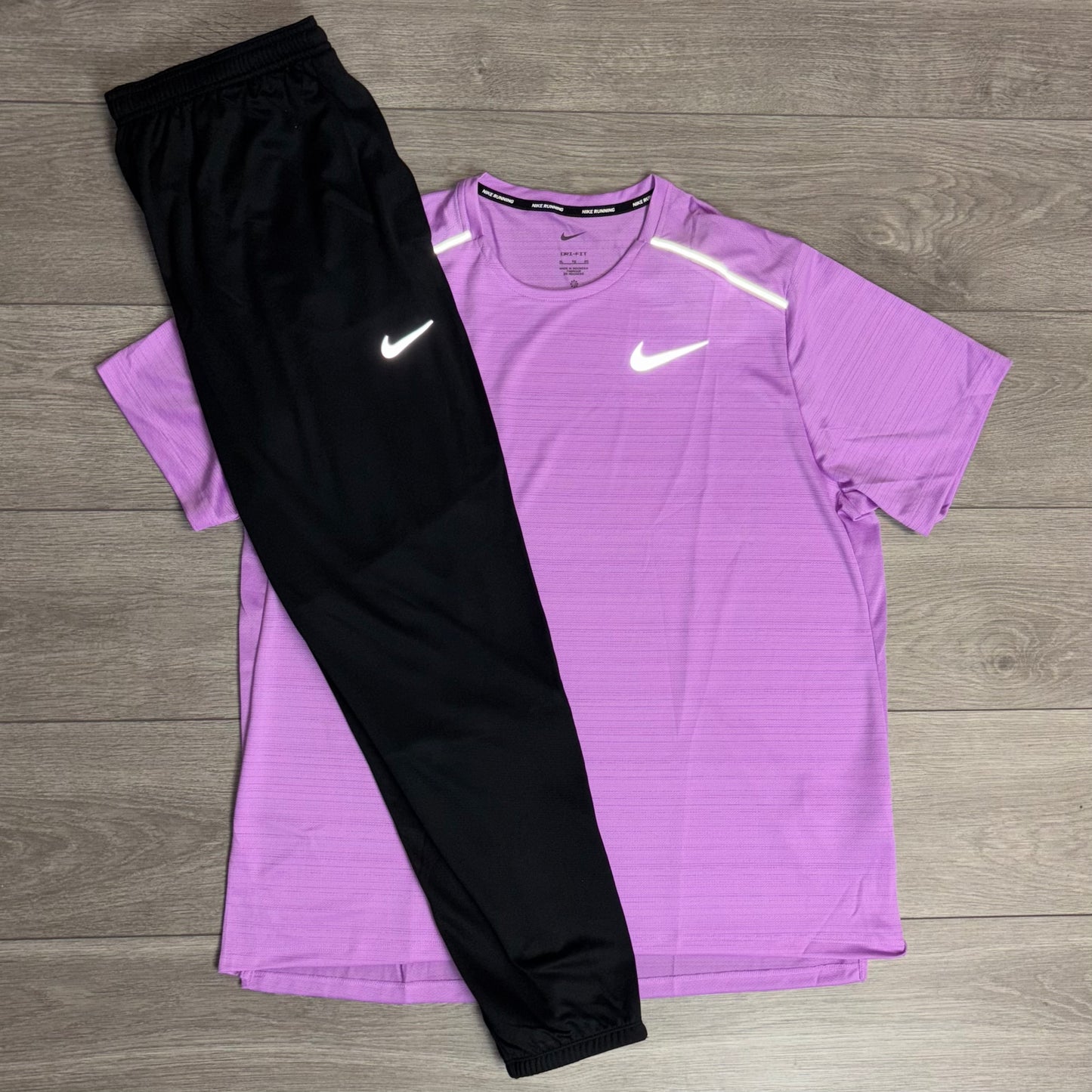 Nike Violet Miler 1.0 T-Shirt / Challenger Pants Black Set