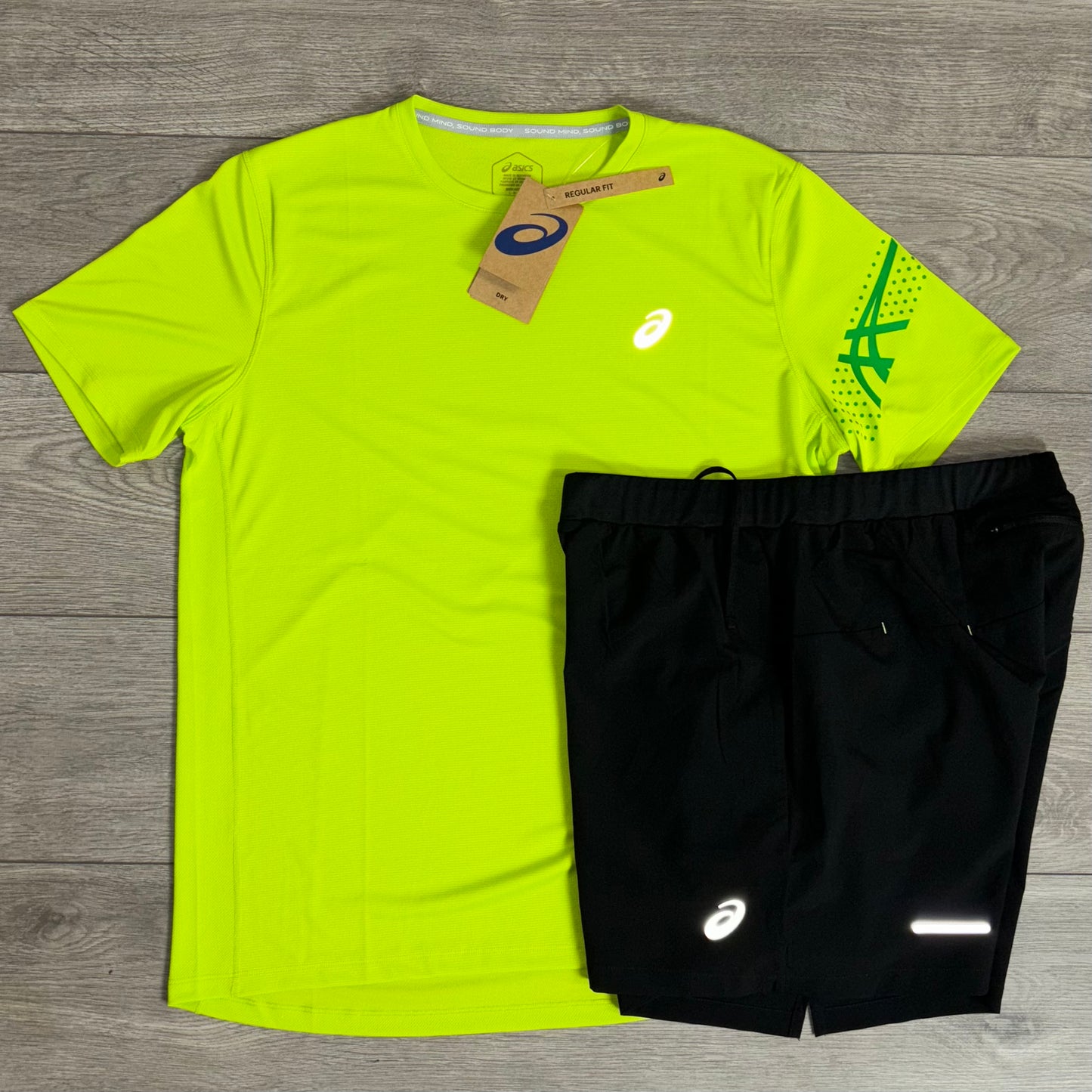 ASICS Icon SS Neon Green T-Shirt / Black Core Short Set