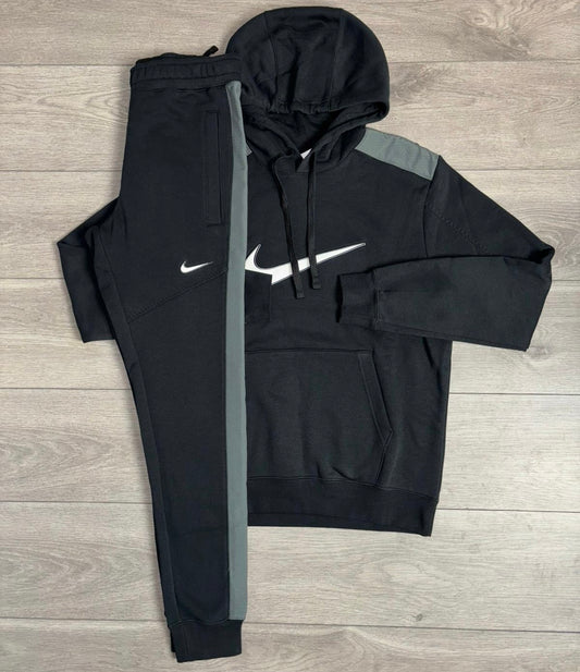 Nike Black/Grey Fleece Swoosh Tracksuit