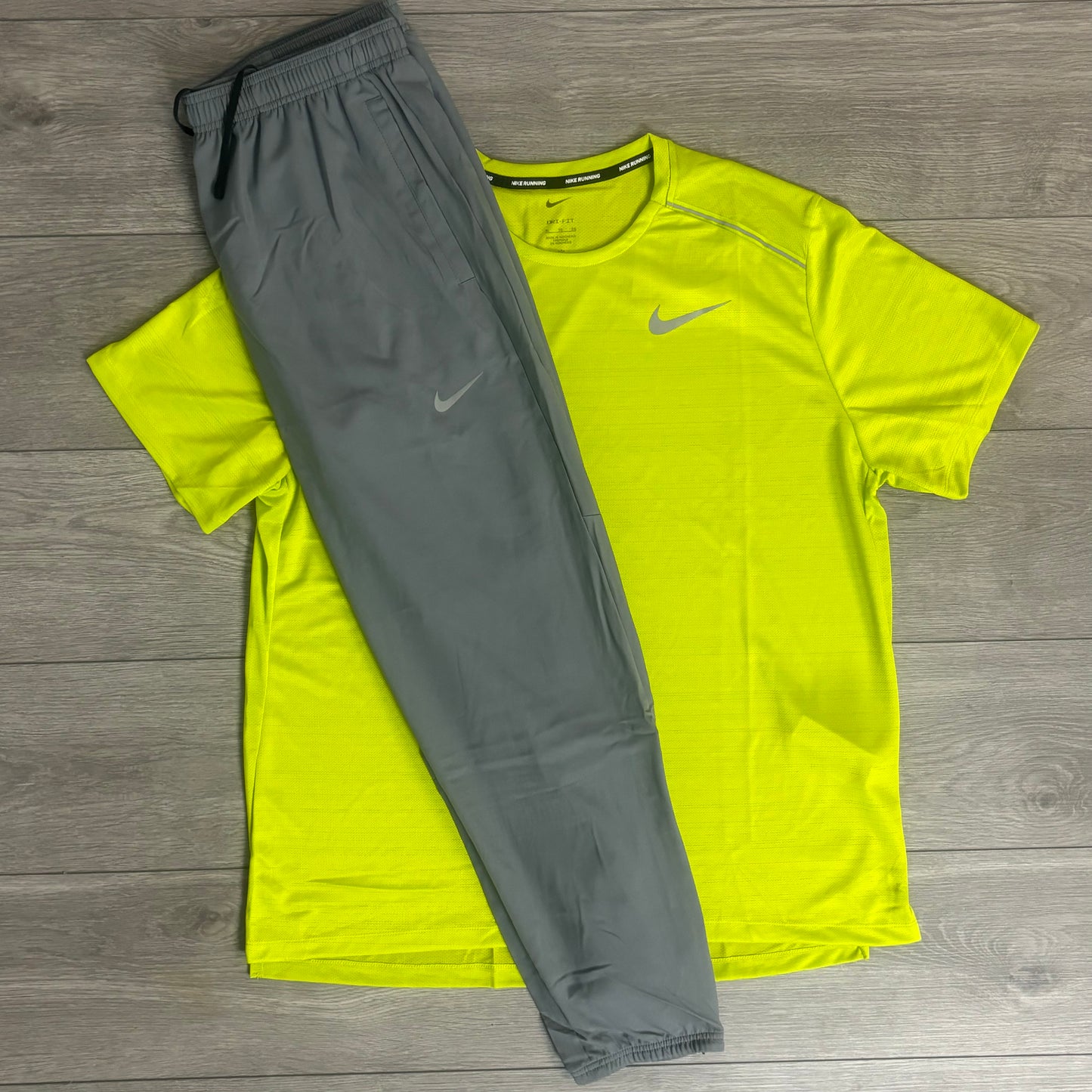 Nike Neon Green Miler 1.0 T-Shirt With Grey Challenger Pants