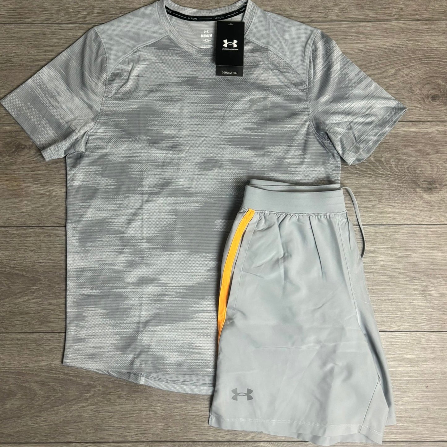 Under Armour Coolswitch Grey T-Shirt With Grey/Orange Woven Shorts