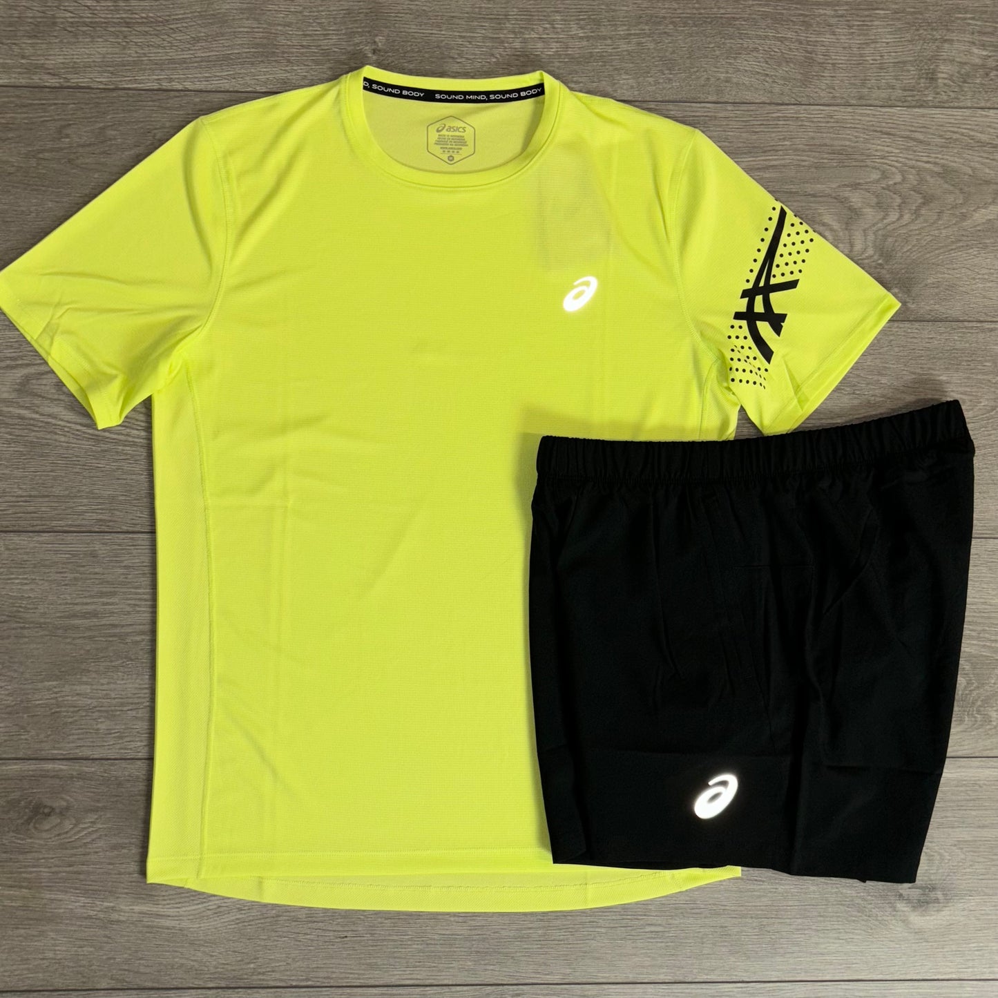 ASICS Icon T-Shirt Yellow / Black Core Short Set