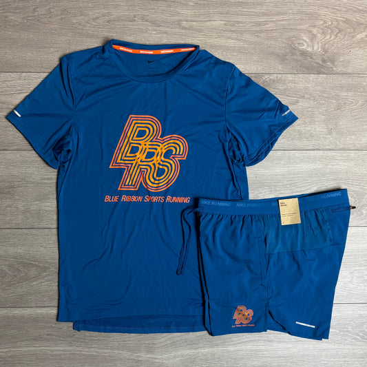 Nike Running Energy Rise 365 T-Shirt / Stride Shorts Set Blue/Orange