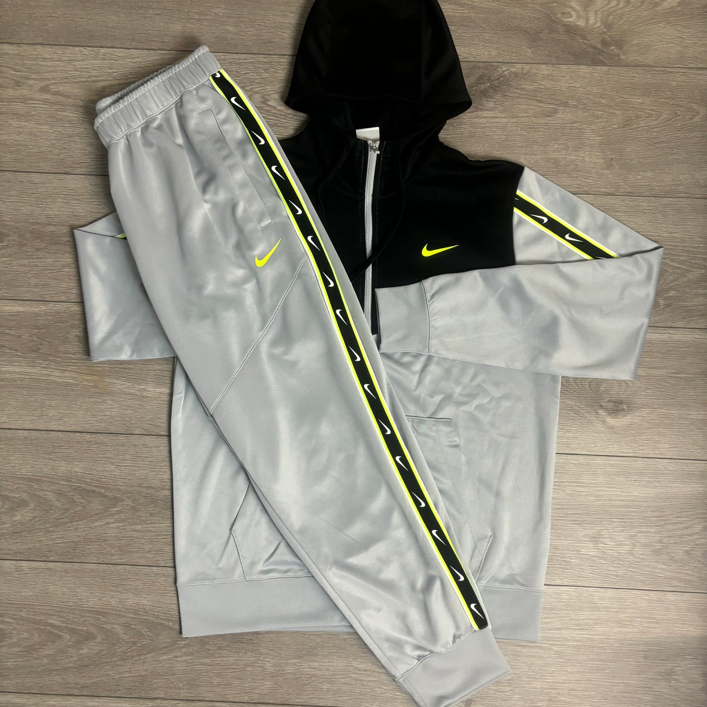 Nike Poly Repeat Logo Tape Tracksuit Grey/Black/Volt