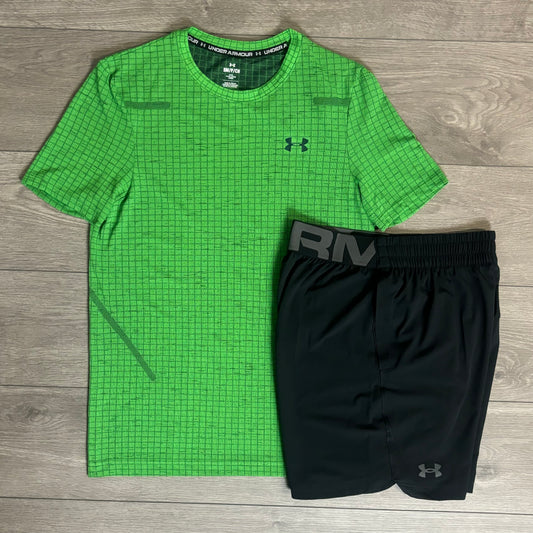 Under Armour Seamless Grid Green T-Shirt / Black Shorts