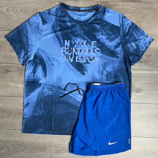 Nike Dri-FIT Run Division Rise 365 T-Shirt Blue / Flex Stride 5 Inch Shorts Blue Set