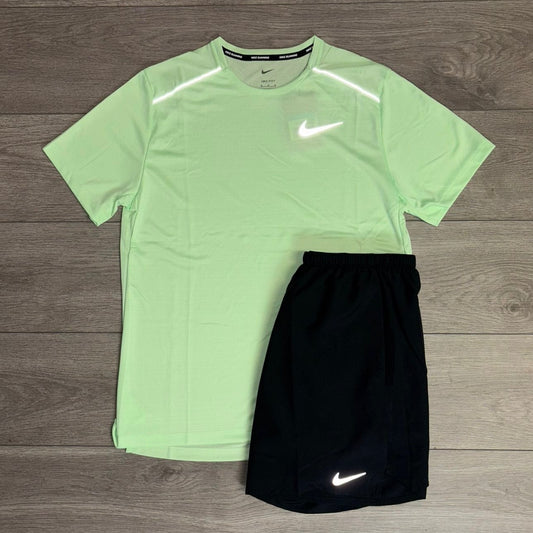 Nike Vapour Green Miler 1.0 T-Shirt / Challenger Black Short Set