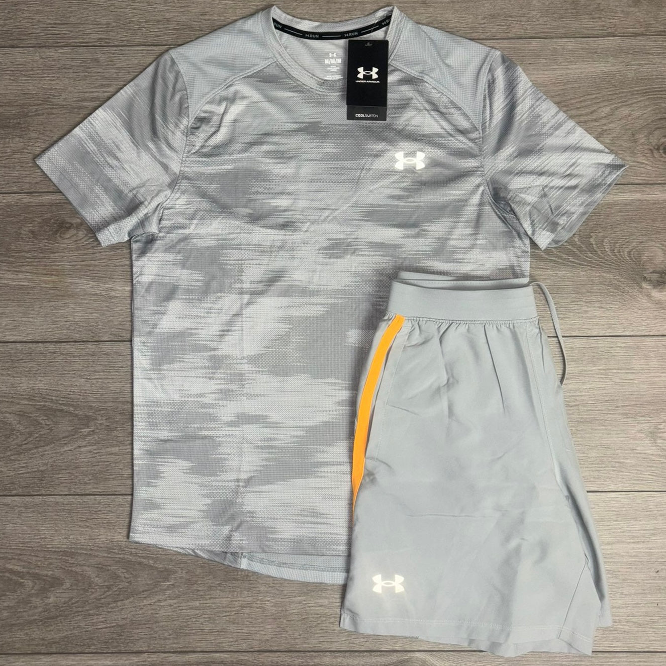 Under Armour Coolswitch Grey T-Shirt With Grey/Orange Woven Shorts