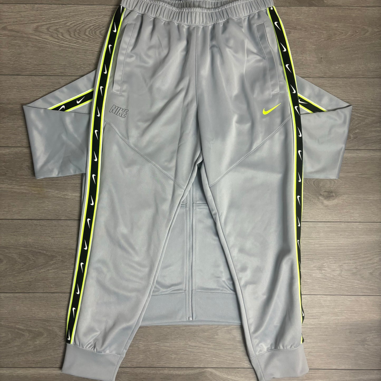 Nike Poly Repeat Logo Tape Tracksuit Grey/Black/Volt