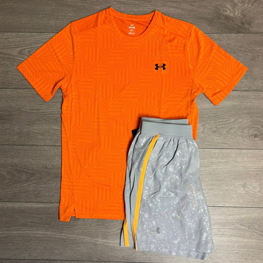 Under Armour Vent Geotessa Tech T-Shirt Orange / Launch Short Grey Set