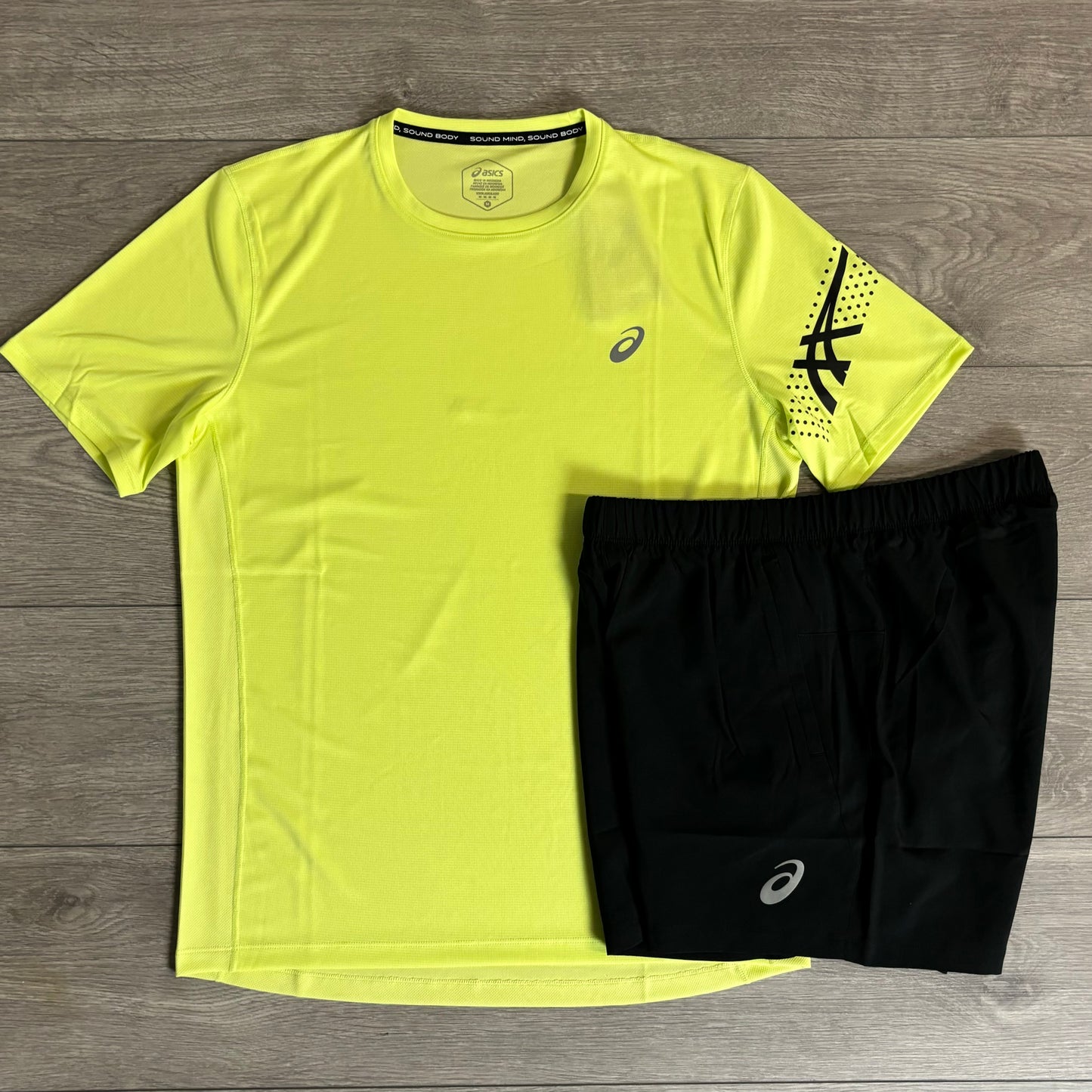 ASICS Icon T-Shirt Yellow / Black Core Short Set