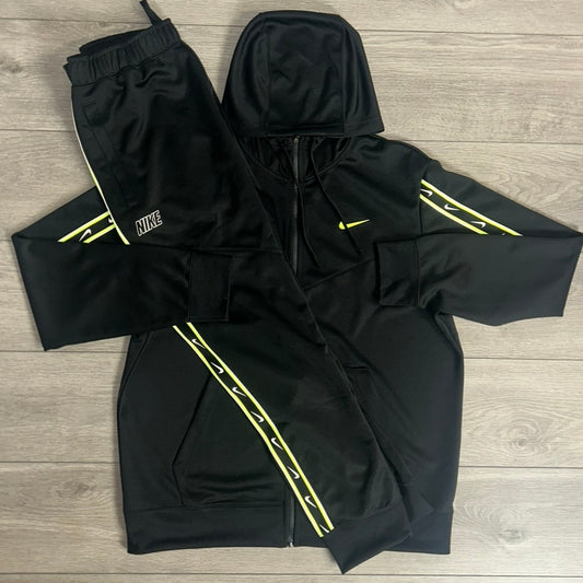 Nike Poly Repeat Logo Tape Tracksuit Black/White Green