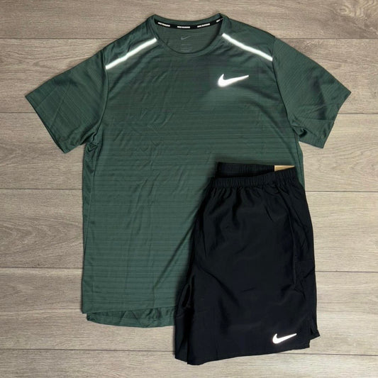 Nike Miler 1.0 T-Shirt Ash Green / Challenger Shorts Black Set