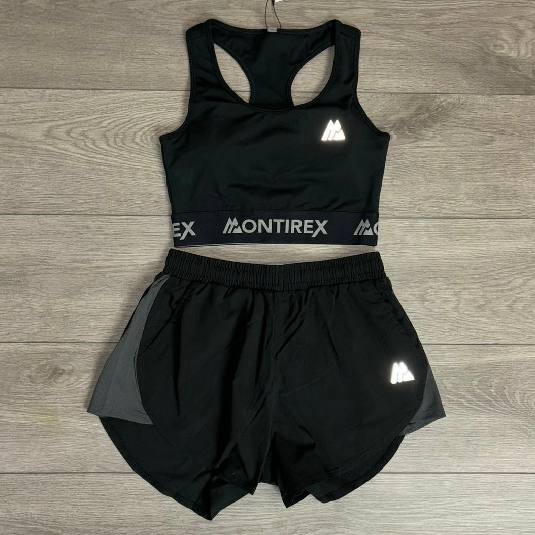 Womens Montirex Icon Strappy Bra Black / Black Fly Shorts Set