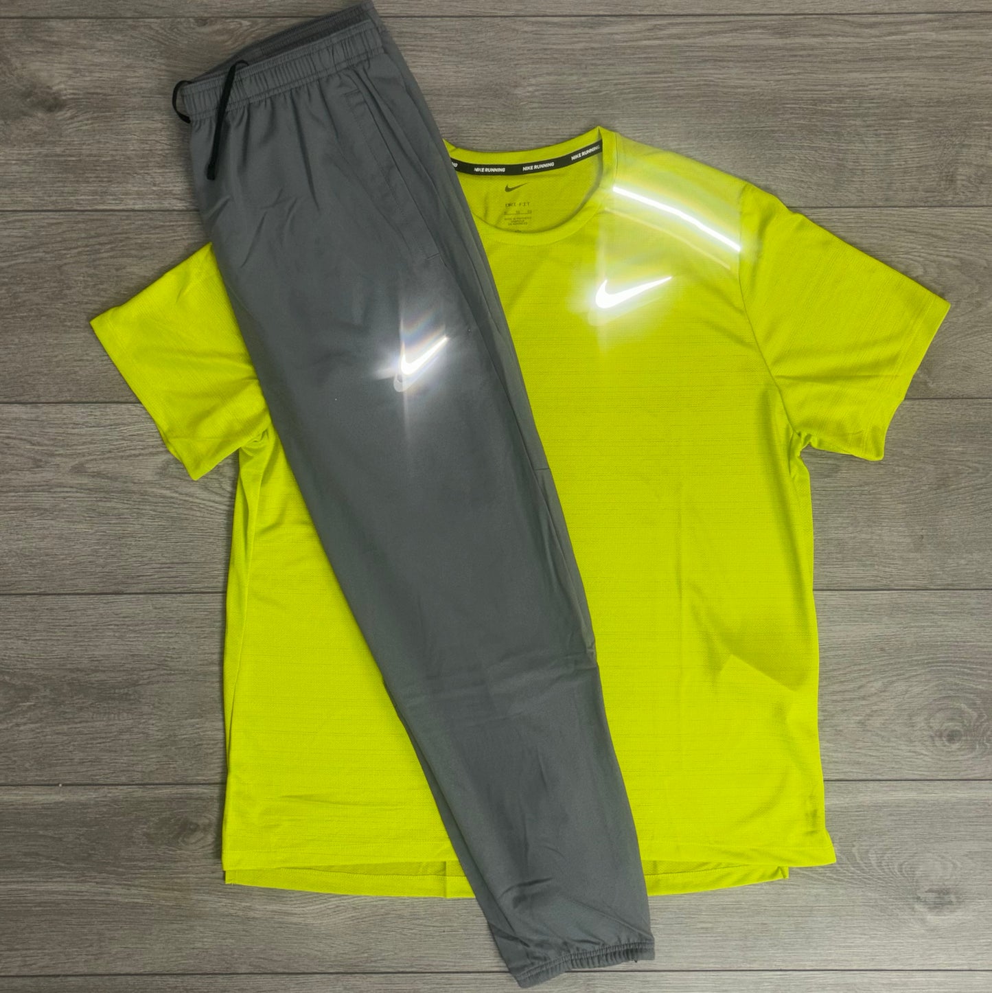 Nike Neon Green Miler 1.0 T-Shirt With Grey Challenger Pants