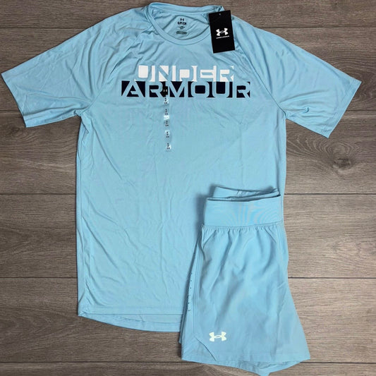 Under Armour Blue Velocity T-Shirt / Speedpocket Shorts Set