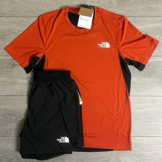 The North Face Orange Lightbright T-Shirt With Black Sunriser 2in1 Shorts