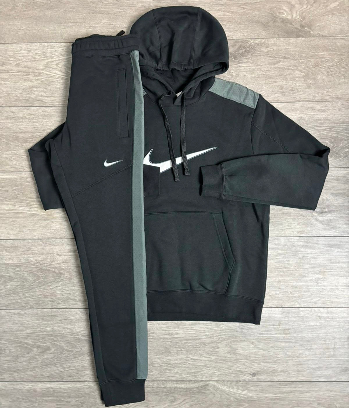 Nike Black/Grey Fleece Swoosh Tracksuit