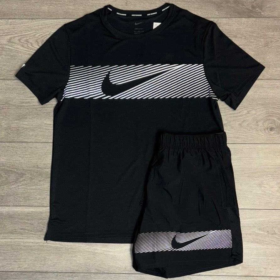 Nike Miler Flash UV T-Shirt / Challenger Short Set Black/Grey