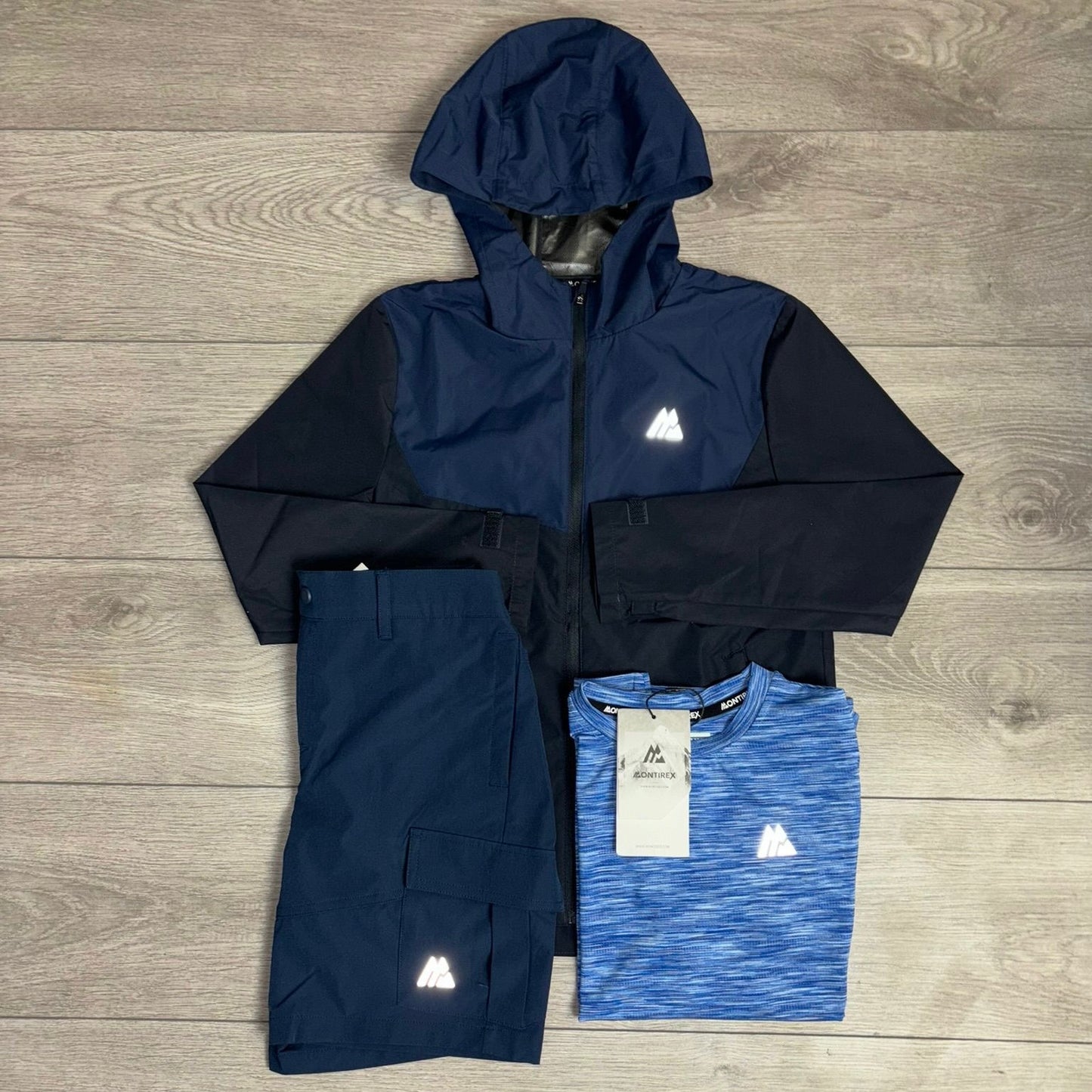 Junior Montirex Navy Cargo Shorts / Windbreaker & Blue T-Shirt 3 Piece Set