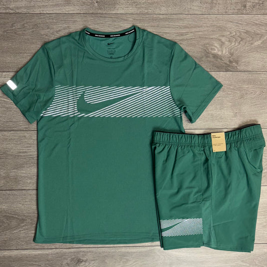 Nike Flash Miler Cyan Green T-Shirt / Challenger Short Set